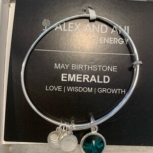 Alex and Ani Silver Bracelet with Emerald Charm